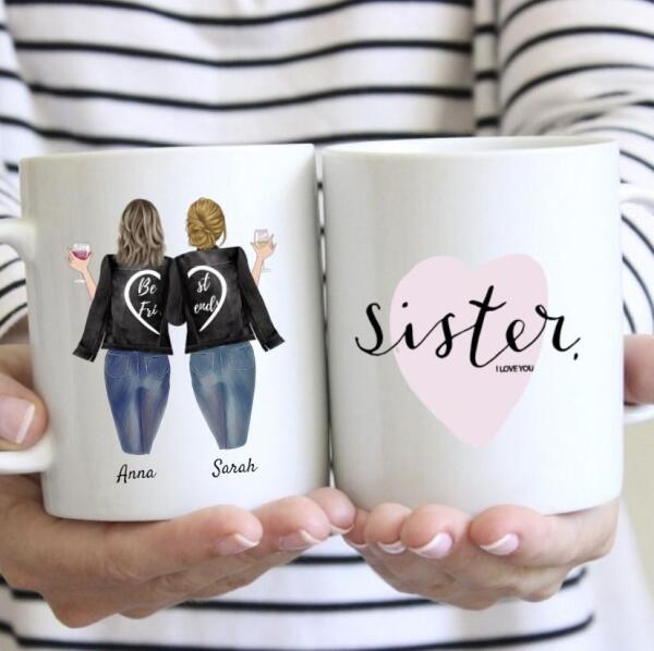 Favorite Sisters Leather Jacket & Drink - Personalized Mug (2-3 Sisters)