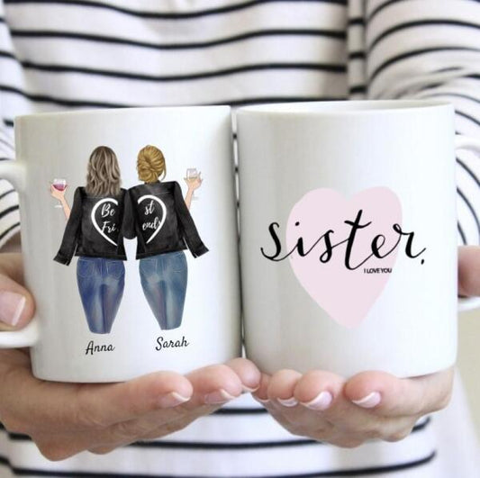 Favorite Sisters Leather Jacket & Drink - Personalized Mug (2-3 Sisters)