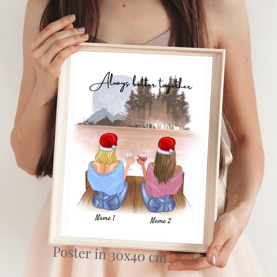 Best Friends with Drinks Christmas - Personalized Poster