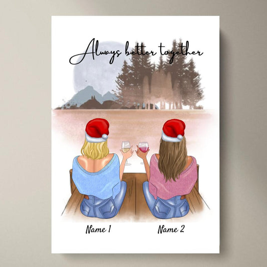 Best Friends with Drinks Christmas - Personalized Poster