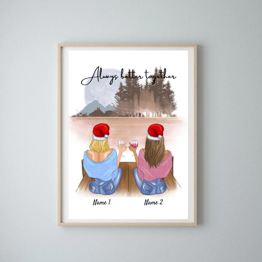 Best Friends with Drinks Christmas - Personalized Poster