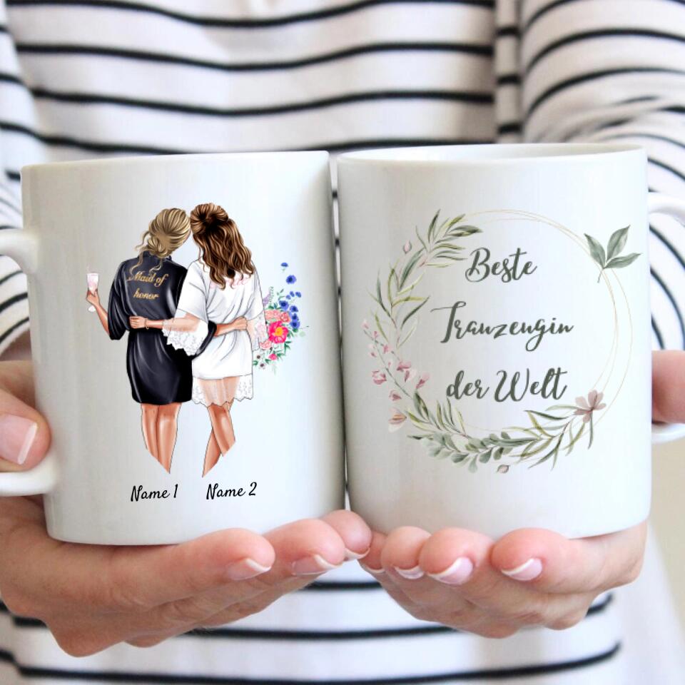 Bride & Maid of Honor in satin robes - Personalized Mug