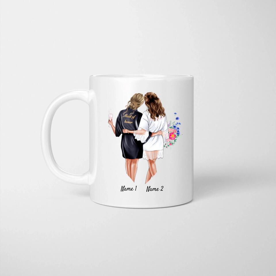 Bride & Maid of Honor in satin robes - Personalized Mug