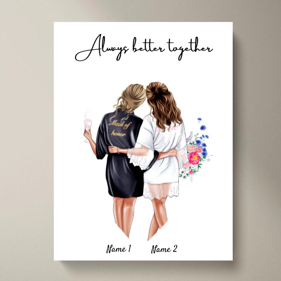Bride & Maid of Honor in satin robes - Personalized Poster