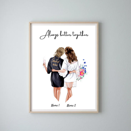 Bride & Maid of Honor in satin robes - Personalized Poster