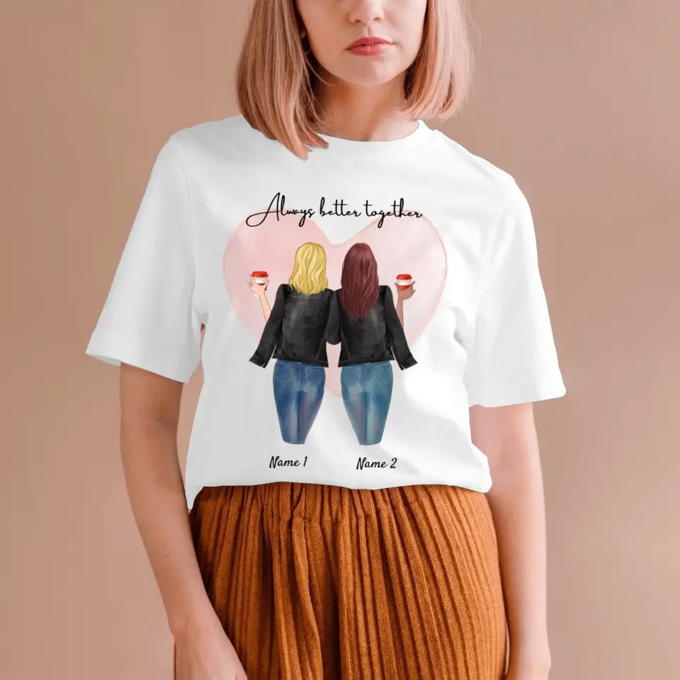 Best Friends Leather Jacket with Drink - Personalized T-shirt (2-3 people)