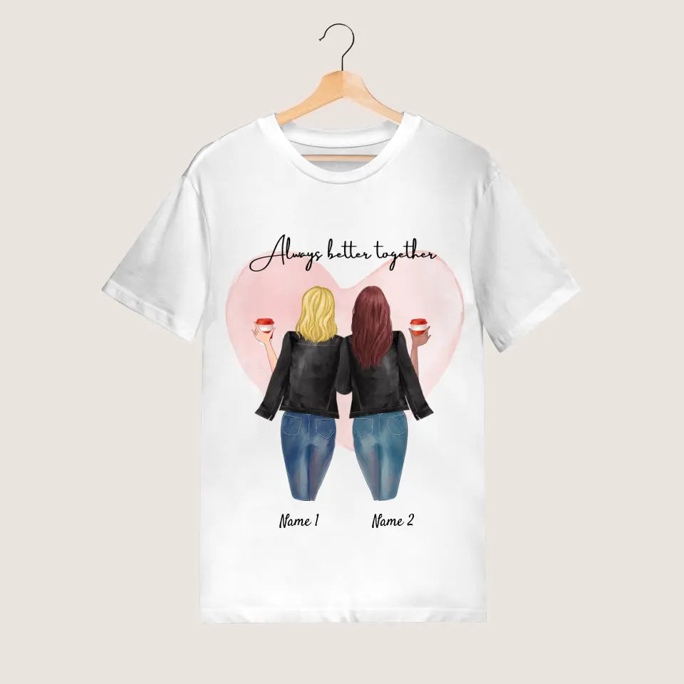Best Friends Leather Jacket with Drink - Personalized T-shirt (2-3 people)