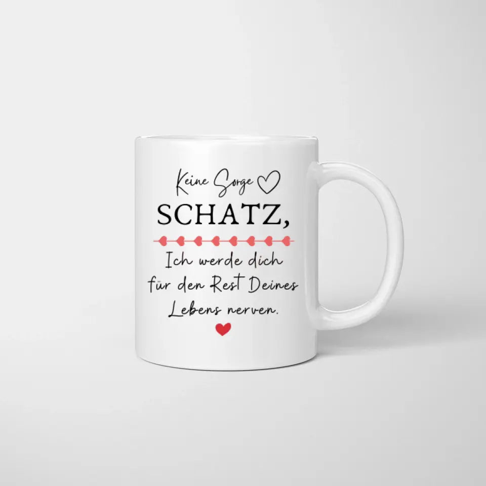 Für den Rest deines Lebens - Personalisierte Pärchen Tasse mit Blumenstrauß
