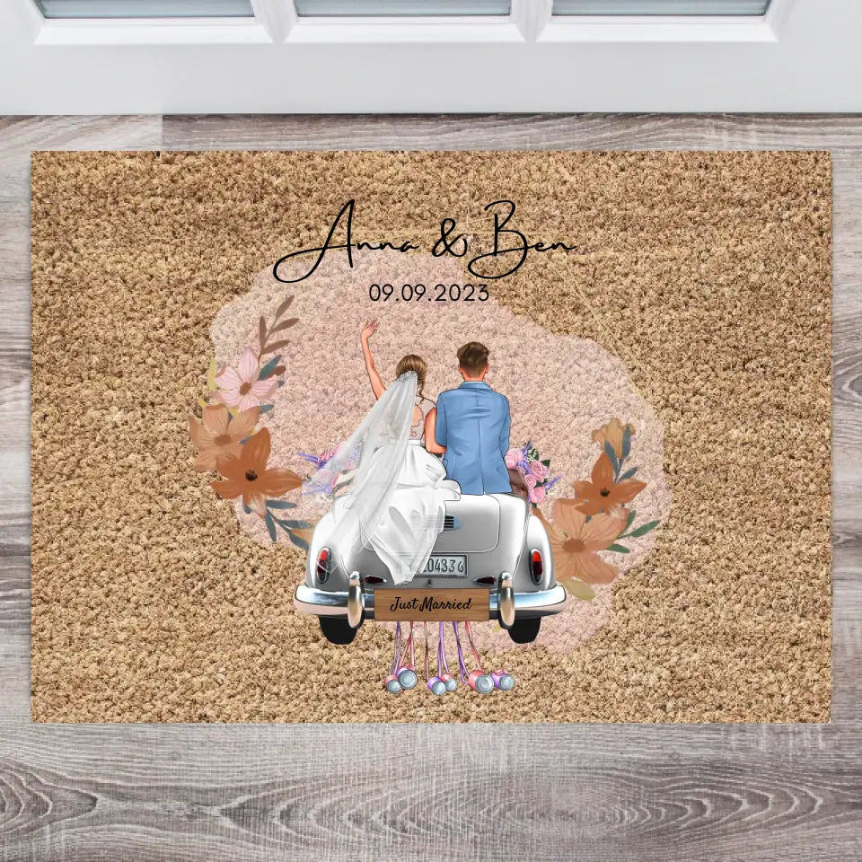 "Just Married" Personalisierte Fußmatte zur Hochzeit - Für Ehepaare, Braut & Bräutigam, Hochzeitsgeschenk, gemeinsames Zuhause - Herzlichen Glückwunsch
