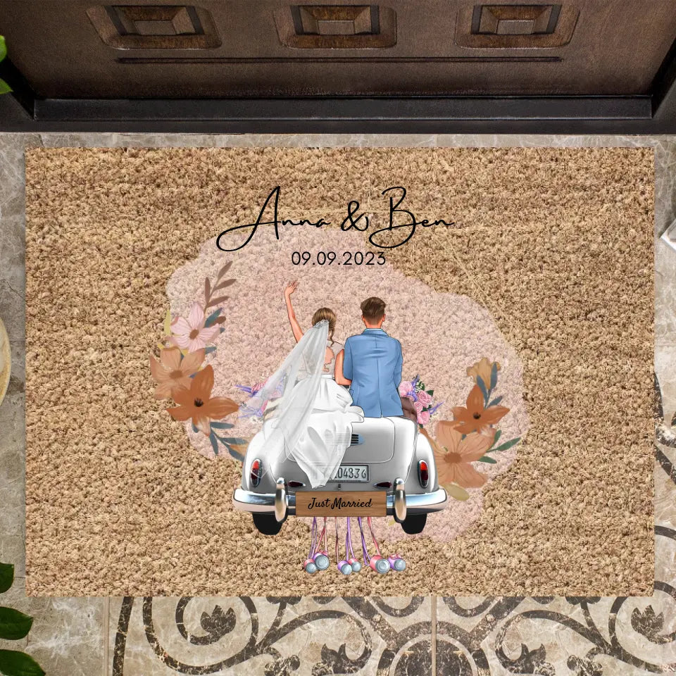 "Just Married" Personalisierte Fußmatte zur Hochzeit - Für Ehepaare, Braut & Bräutigam, Hochzeitsgeschenk, gemeinsames Zuhause - Herzlichen Glückwunsch