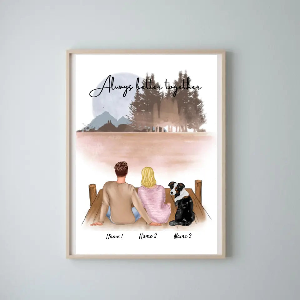 Couple with Pet - Personalized Poster (Dog or Cat)