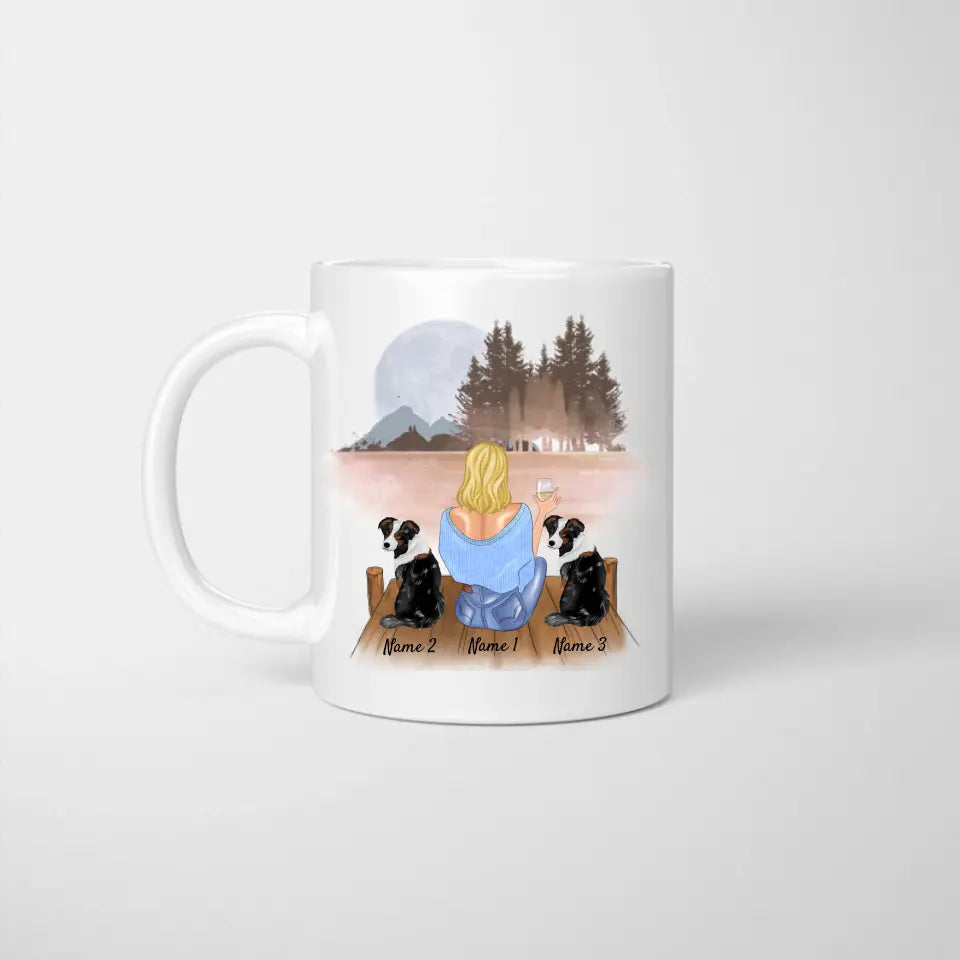 Woman with Dog, Cat & Drink - Personalized Mug