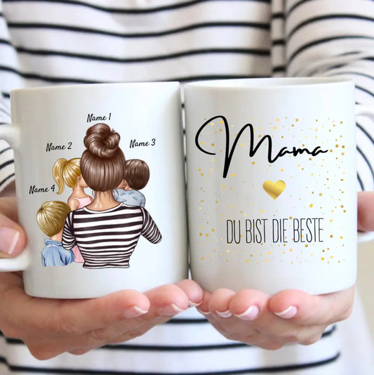 Mama, du bist die Beste - Personalisierte Tasse (1-4 Kinder, Muttertag)