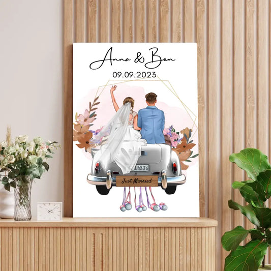 "Just Married" Personalisierte Leinwand zur Hochzeit - Für Ehepaare, Braut & Bräutigam, Geldgeschenk, Hochzeitsgeschenk