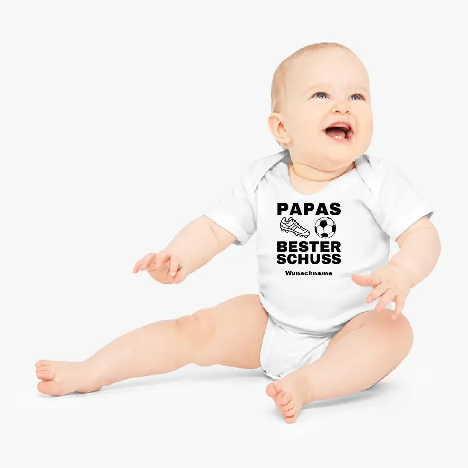 Papas bester Schuss - Personalisierter Baby-Onesie/ Strampler, 100% Bio-Baumwolle, Fußball Fan Body