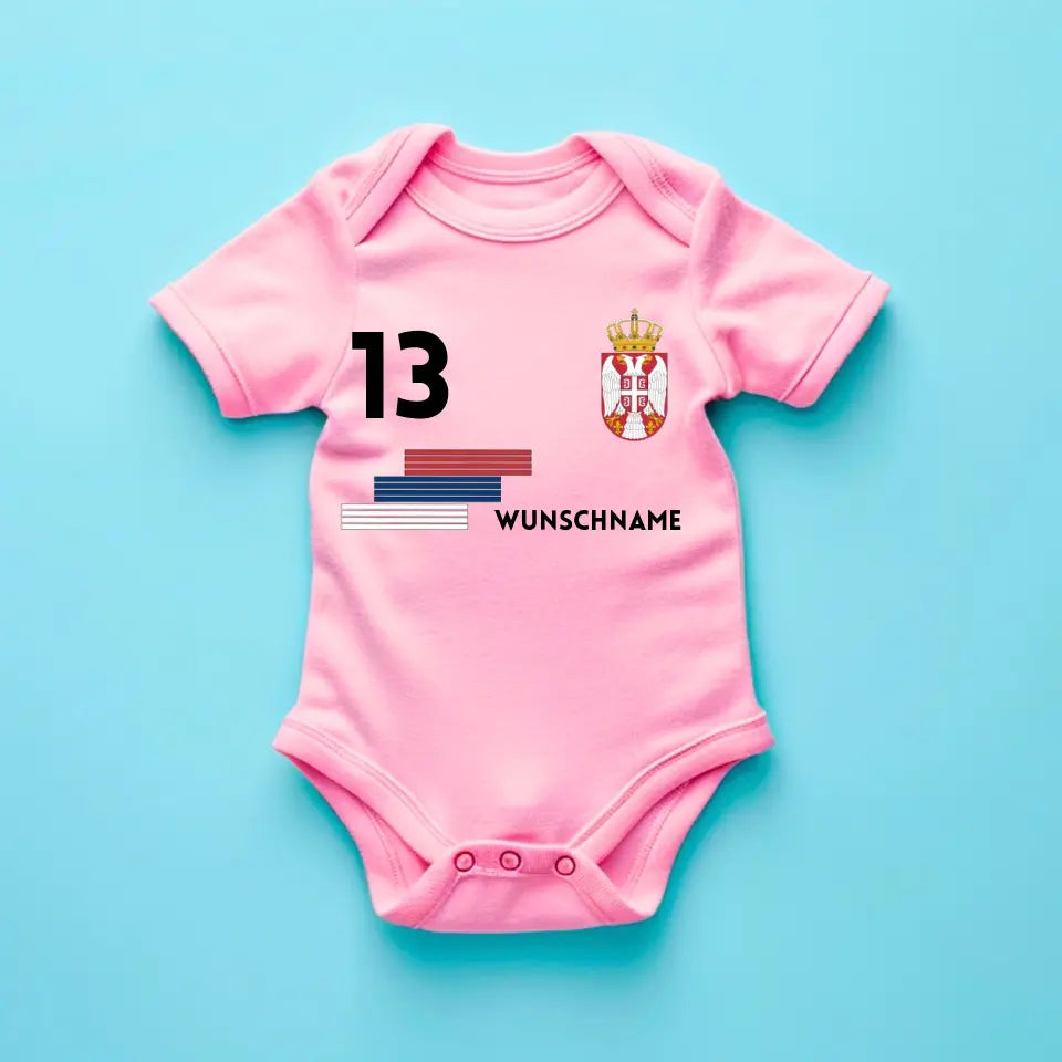 Fussball Serbien - Personalisierter Baby-Onesie/ Strampler, Trikot mit anpassbarem Namen und Trikotnummer, 100% Bio-Baumwolle Baby Body