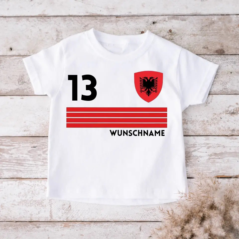Fußball Albanien T-Shirt Kinder individuell - Personalisiertes Trikot für Kinder (100% Baumwolle)
