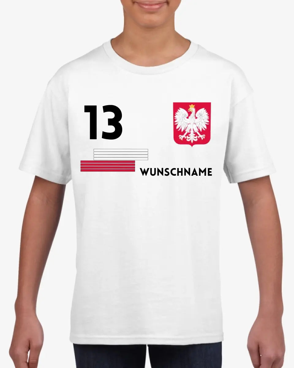 Fußball Polen T-Shirt Kinder individuell - Personalisiertes Trikot für Kinder (100% Baumwolle)