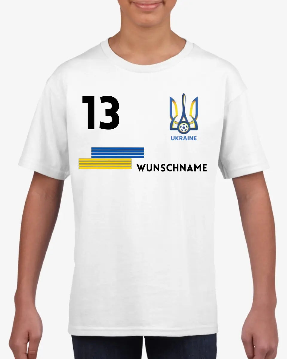 Fußball Ukraine T-Shirt Kinder individuell - Personalisiertes Trikot für Kinder (100% Baumwolle)