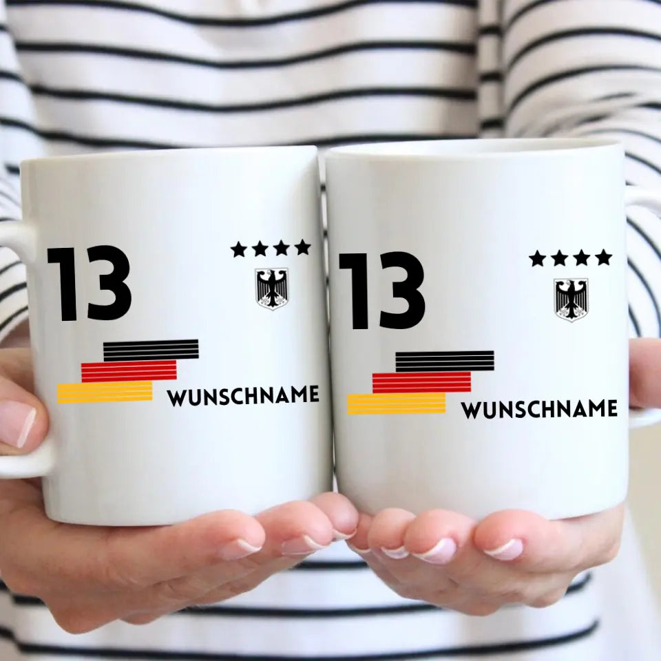 Trikot-Tasse - Personalisierte Tasse zu Fußball, Wunschnummer und Name, individuelle Tasse Fan Tasse Deutschland