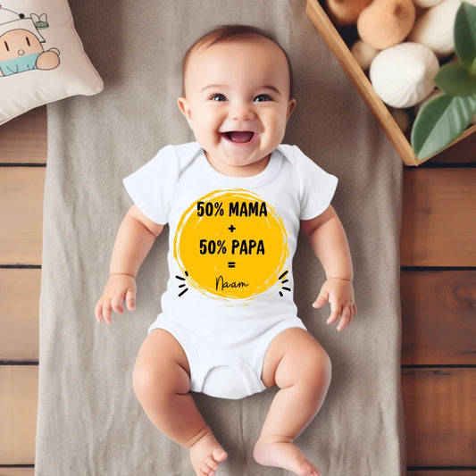 50% Mama + 50% Papa = Me - Gepersonaliseerde baby onesie/ romper voor Kerstmis, 100% biologisch katoen