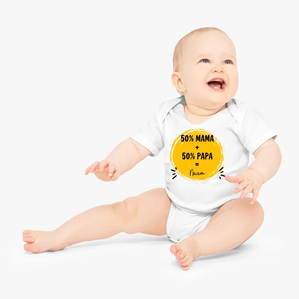50% Mama + 50% Papa = Me - Gepersonaliseerde baby onesie/ romper voor Kerstmis, 100% biologisch katoen