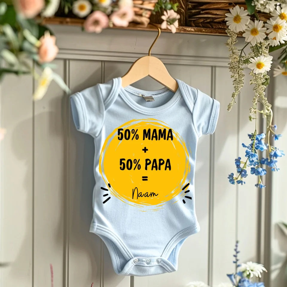 50% Mama + 50% Papa = Me - Gepersonaliseerde baby onesie/ romper voor Kerstmis, 100% biologisch katoen