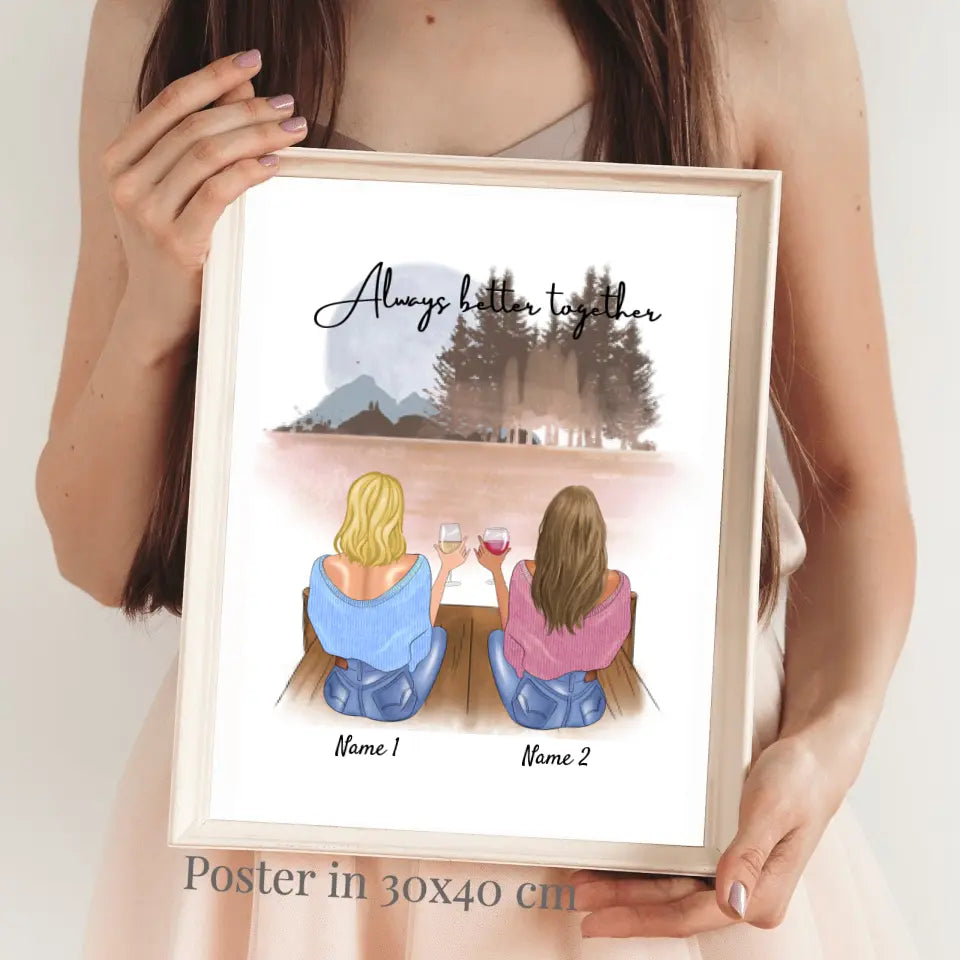 Beste Freundinnen/ Schwestern - Personalisiertes Poster mit Rahmen (bis 4 Personen)