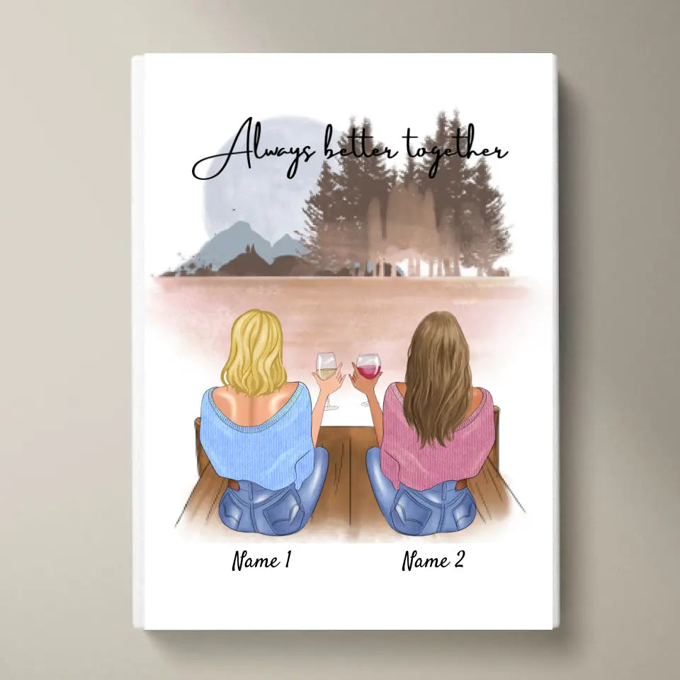 Beste Freundinnen/ Schwestern - Personalisiertes Poster mit Rahmen (bis 4 Personen)