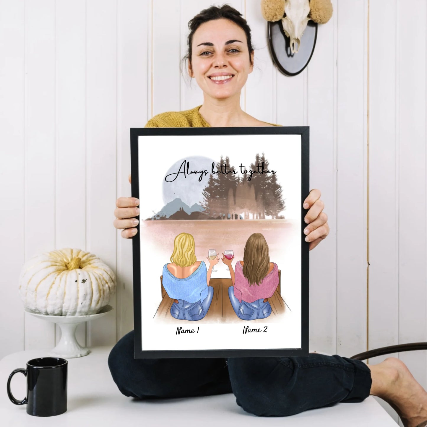 Beste Freundinnen/ Schwestern - Personalisiertes Poster mit Rahmen (bis 4 Personen)