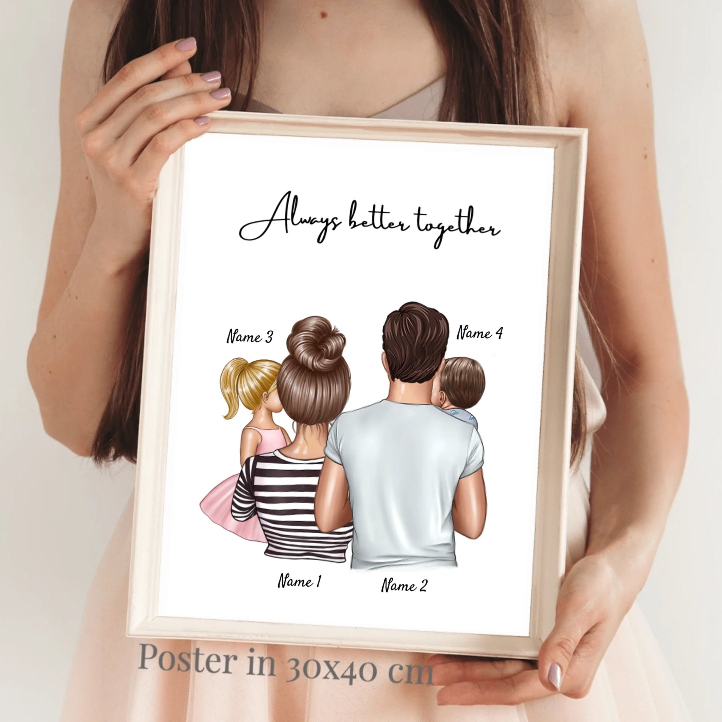Happy Family - Personalisiertes Poster mit Rahmen mit der ganzen Familie
