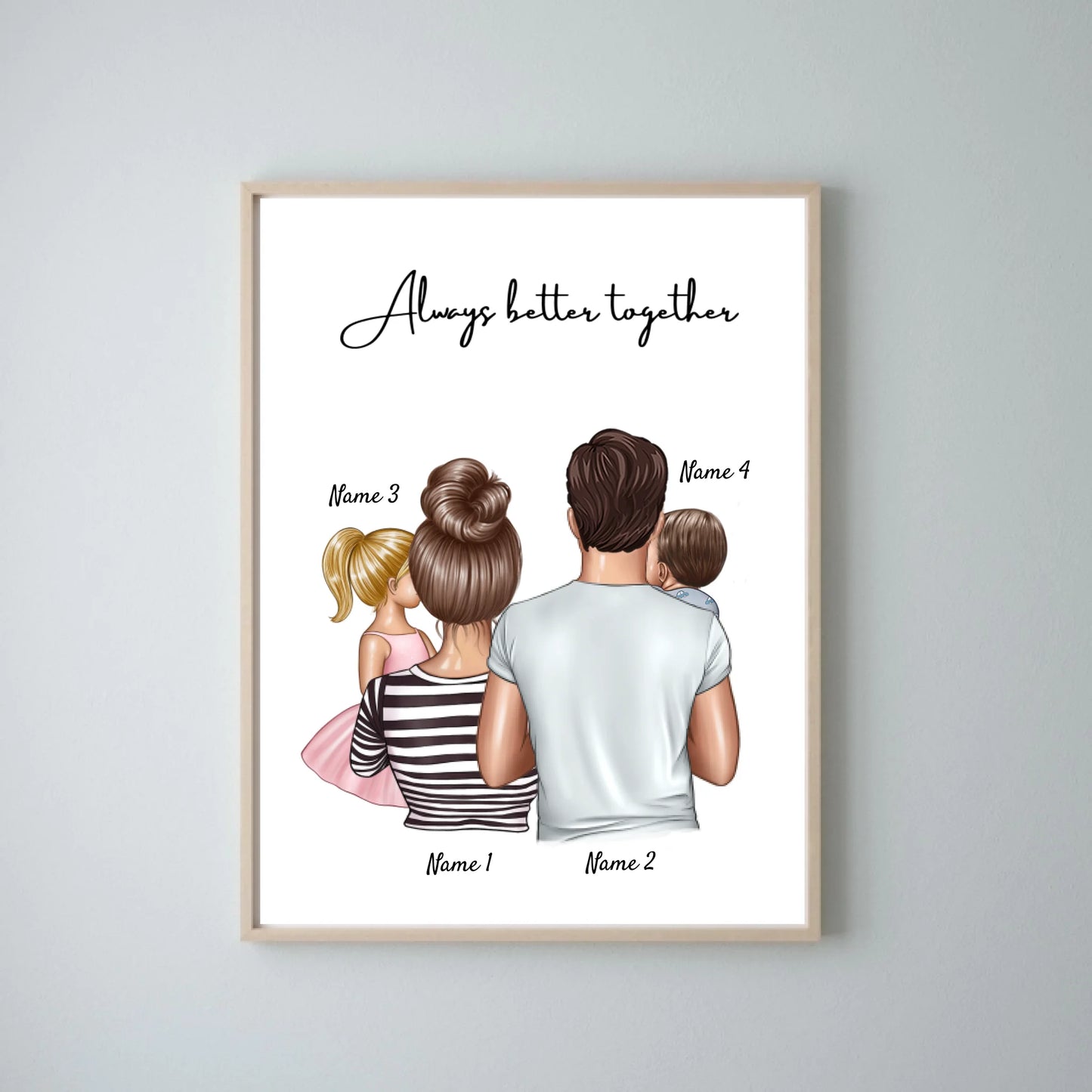 Happy Family - Personalisiertes Poster mit Rahmen mit der ganzen Familie
