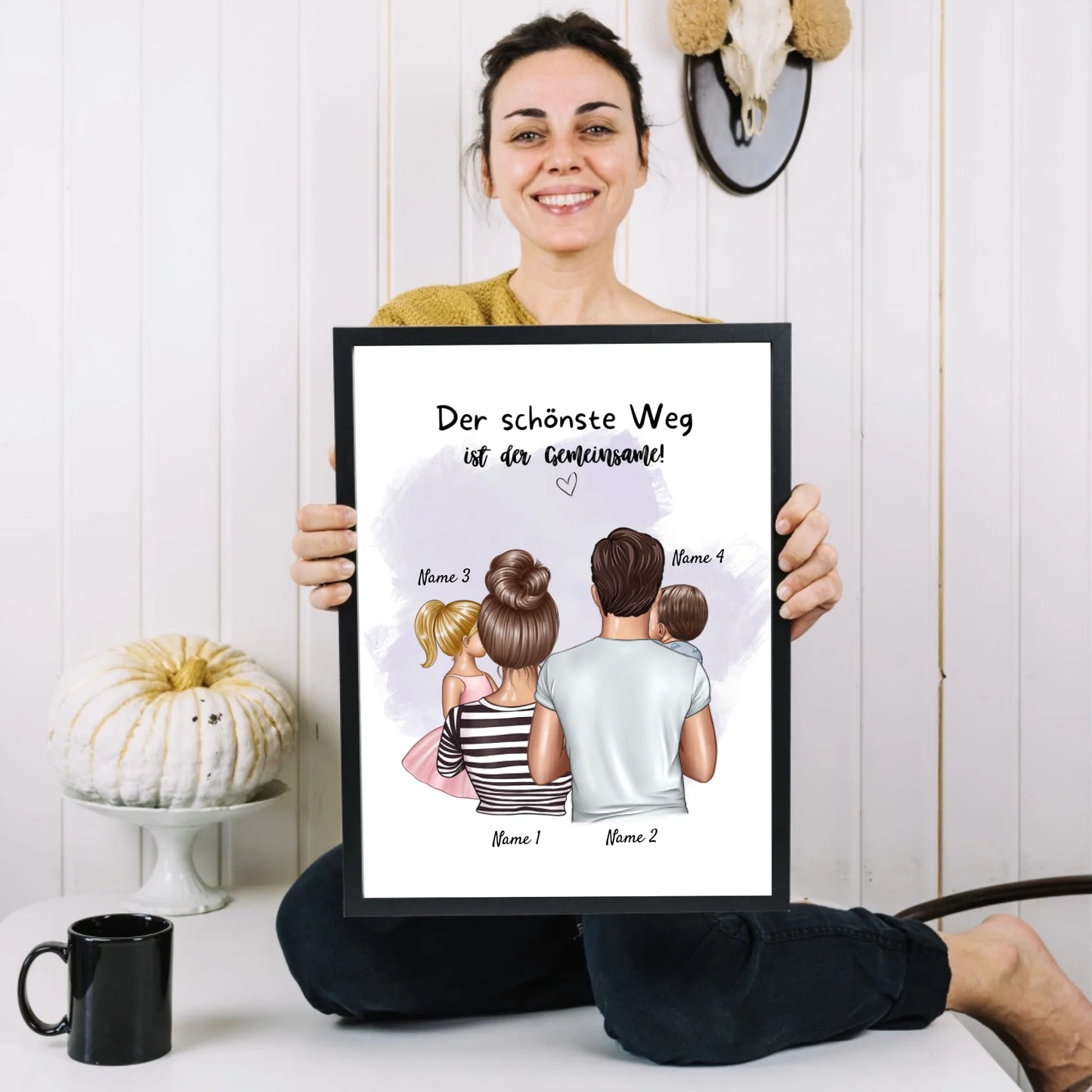 Happy Family - Personalisiertes Poster mit Rahmen mit der ganzen Familie