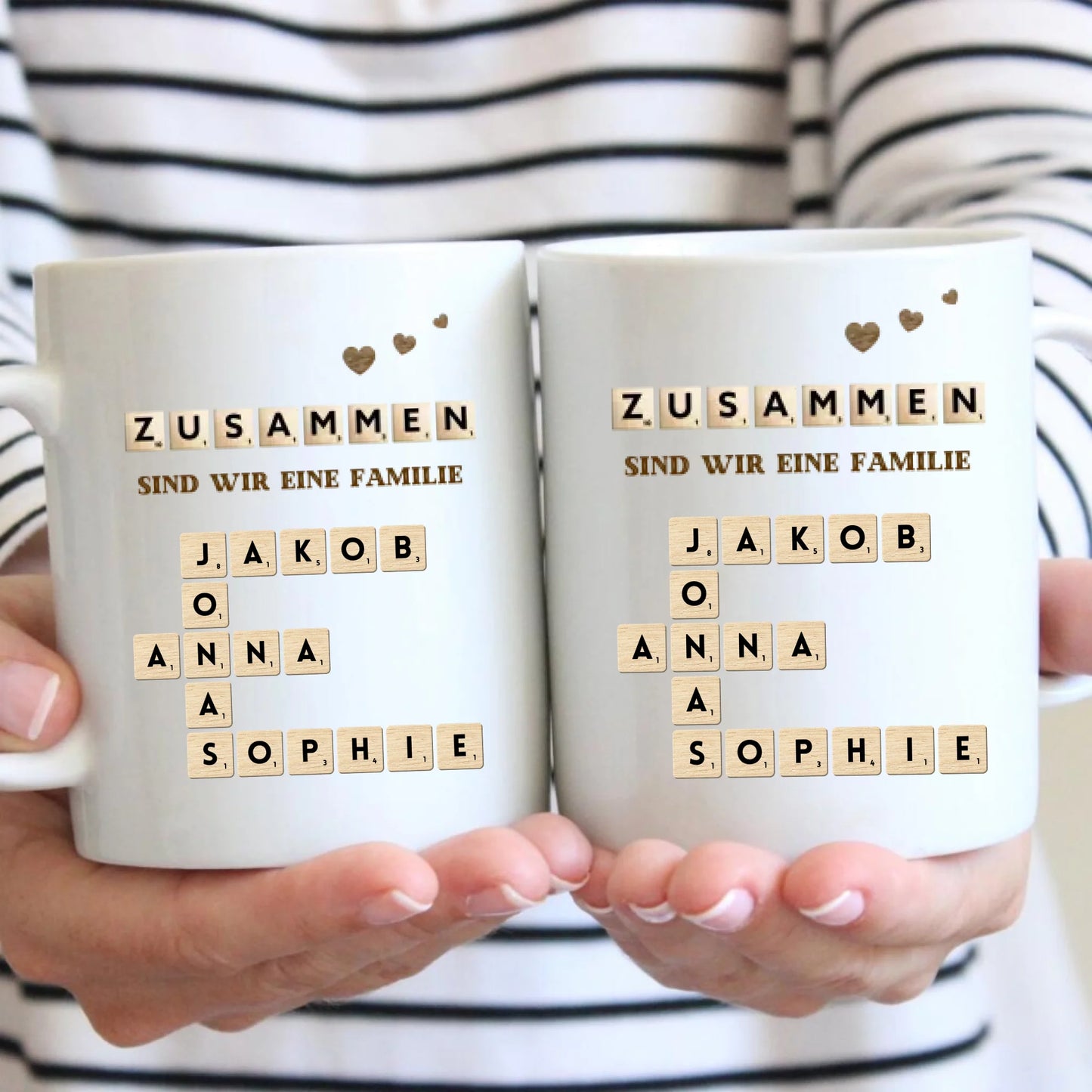 Zusammen sind wir eine Familie - Scrabble Tasse (Namen der ganzen Familie)
