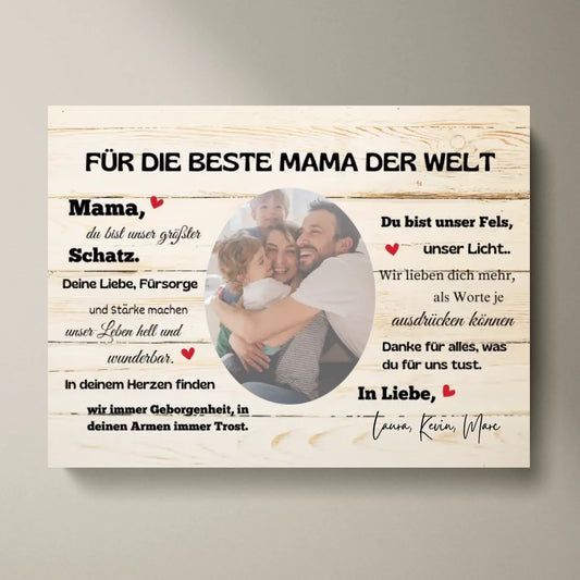 Für die beste Mama der Welt - Personalisierte Foto Leinwand Familie