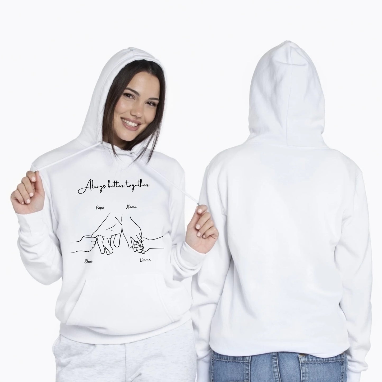 Hand in Hand - Personalisierter Kapuzen-Pullover Unisex, Familien-Hoodie