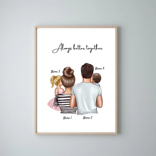 Happy Family with Children - Personalized Poster