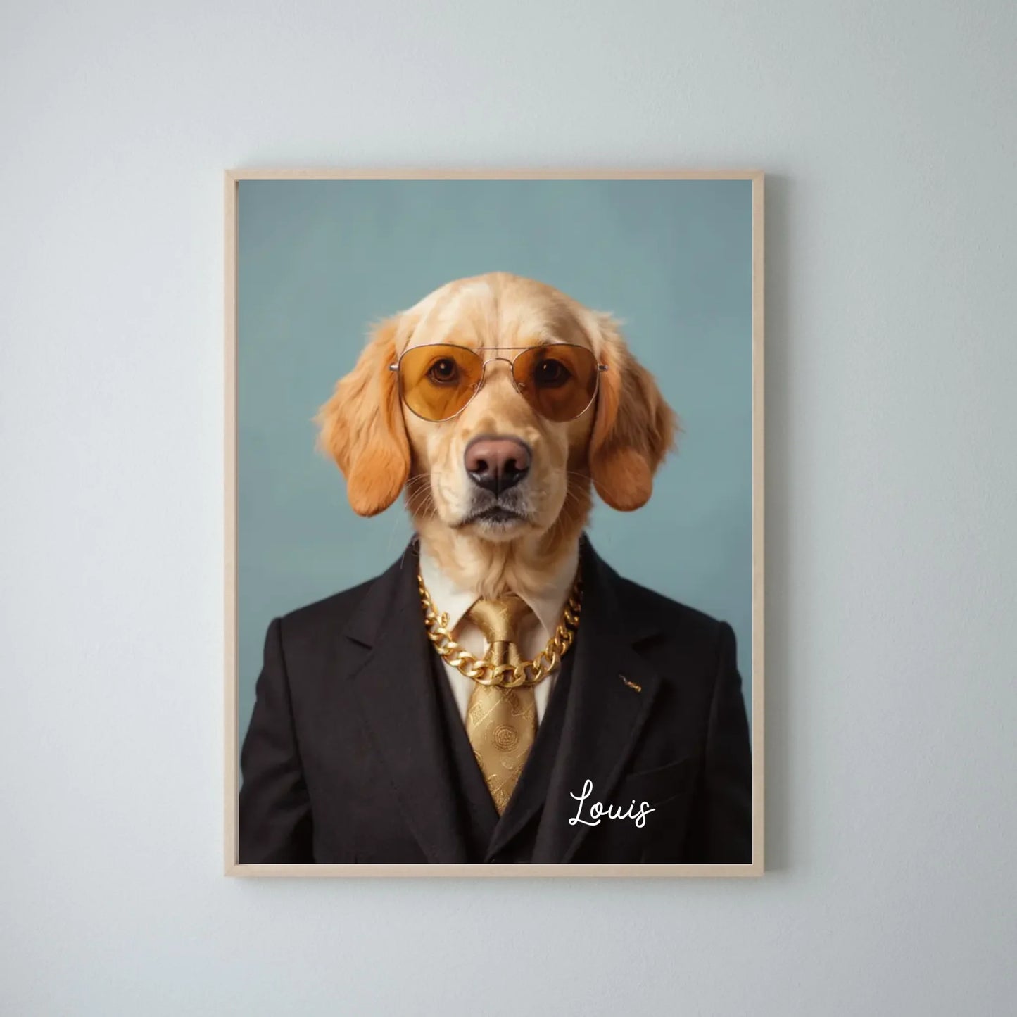 Lustiges Haustier Portrait - Personalisiertes Poster mit Fotoupload in unterschiedlichen Stilen (Hund, Katze im Anzug, als Superheld, Cowboy, etc.)