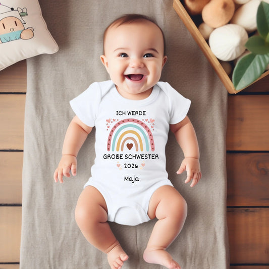Kleine Schwester/ kleiner Bruder - Personalisierter Baby Strampler zur Geburt, Geschwister (100% Bio-Baumwolle)