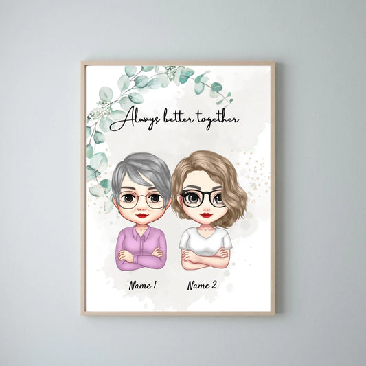 Mum & Daughters Chibi - Personalised Poster (2-3 women)