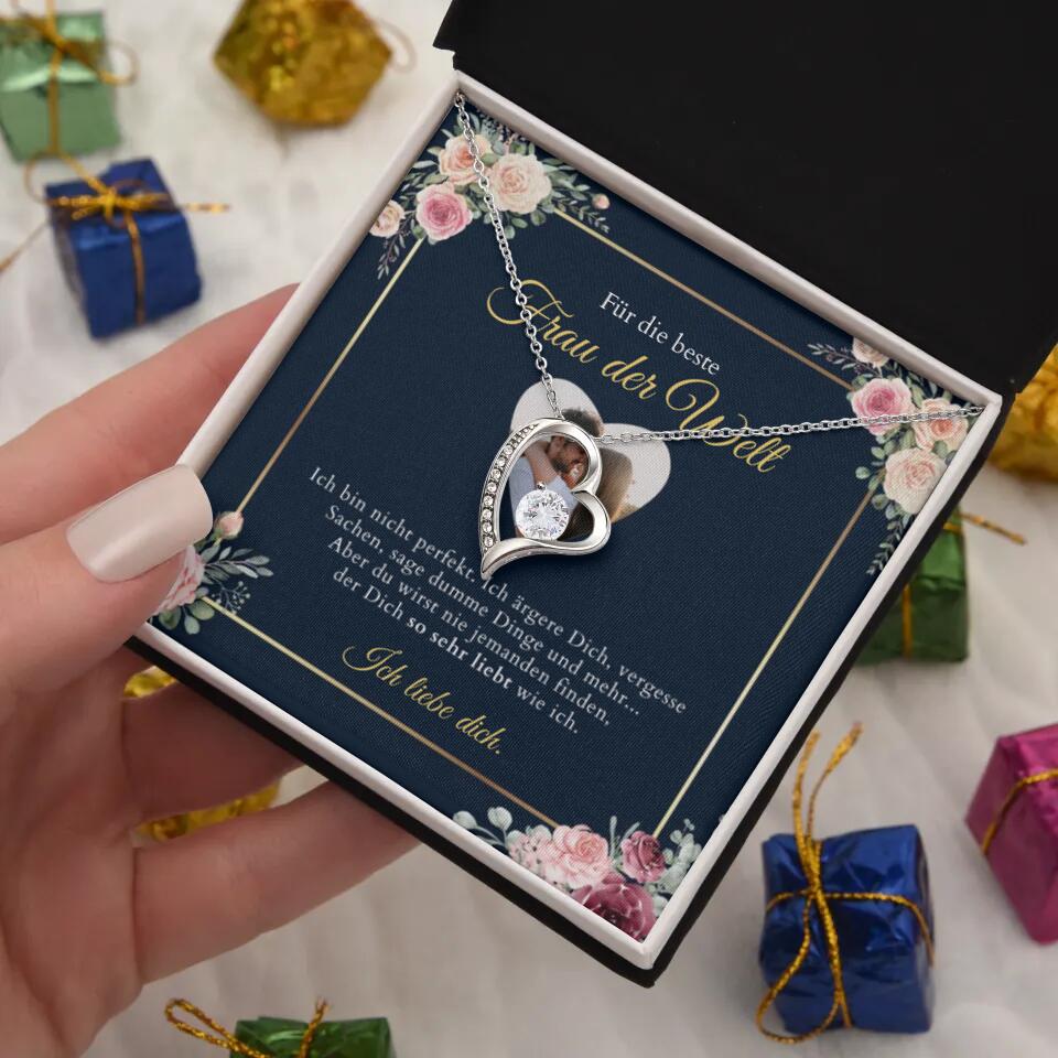 Forever Love "Beste Frau" - Halskette mit Herzanhänger & personalisierter Foto-Karte