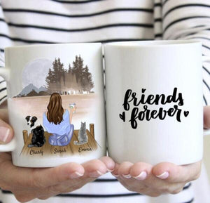 Woman with Dog, Cat & Drink - Personalized Mug