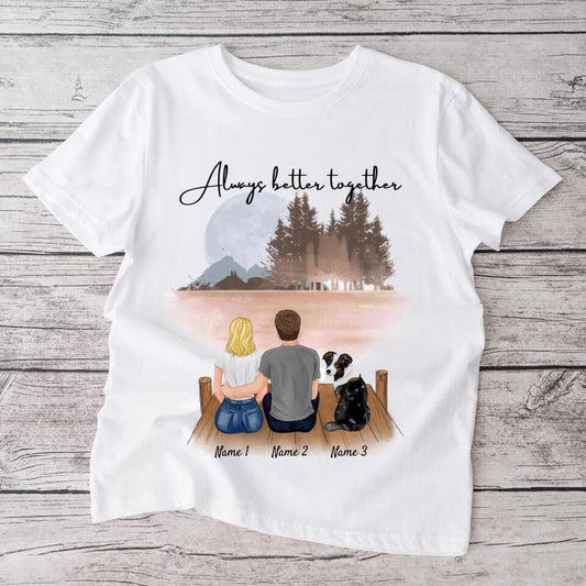 Couple with pet - Personalized T-Shirt (Dog & Cat)