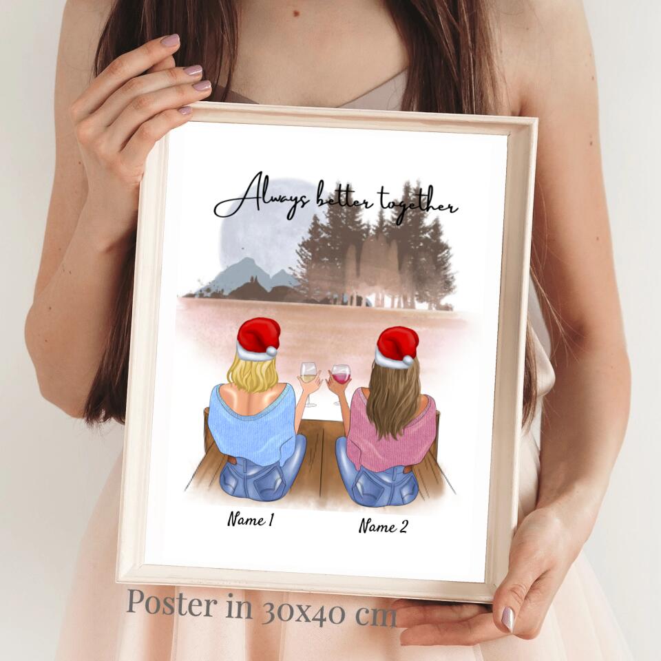 Best Friends with Drinks Christmas - Personalized Poster 