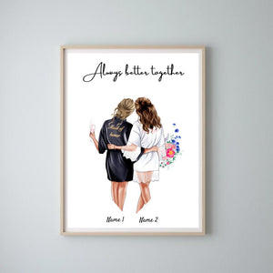  Bride & Maid of Honor  in satin robes - Personalized Poster