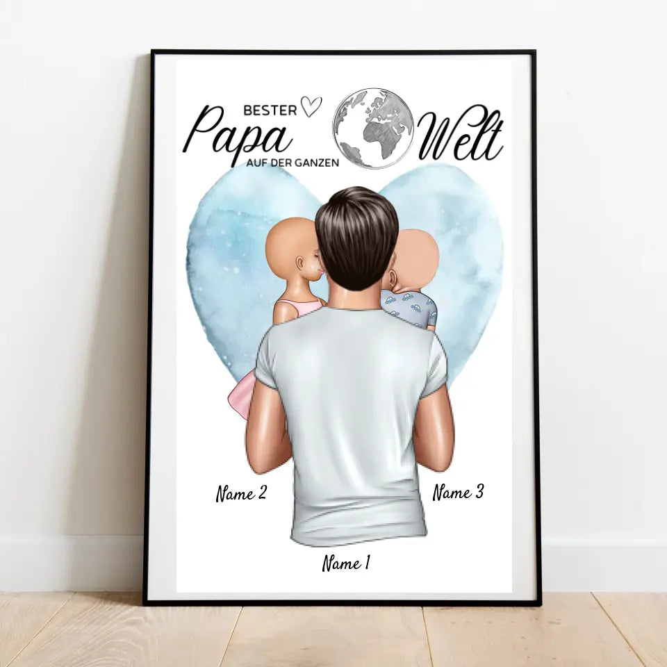 Bester Papa auf der Welt - Personalisierte Leinwand (Vater mit Kindern)