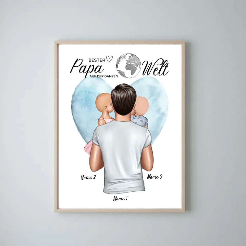 Bester Papa auf der Welt - Personalisierte Leinwand (Vater mit Kindern)