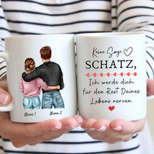 Load image into Gallery viewer, Du + Ich = bekloppt - Personalisierte Pärchen-Tasse (Mann &amp; Frau)
