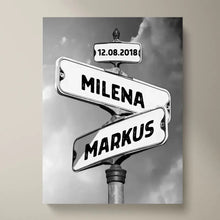 Load image into Gallery viewer, Straßenschild bestes Pärchen - Personalisierte Leinwand
