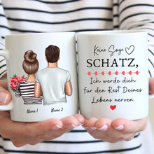 Load image into Gallery viewer, Für den Rest deines Lebens - Personalisierte Pärchen Tasse mit Blumenstrauß
